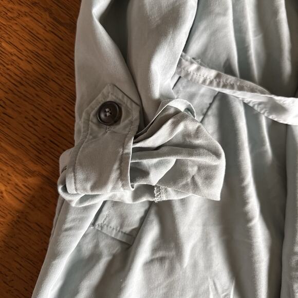 H&M Modal Lightweight Trench Coat Sz M Green Tie Waist Wrap Long Length Unlined - Picture 4 of 11